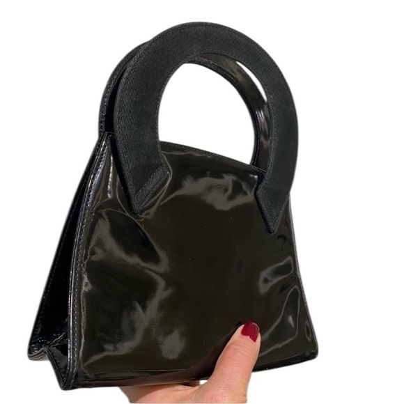 Salvatore Ferragamo Black Patent Leather Small Hand Bag Authentic Classic